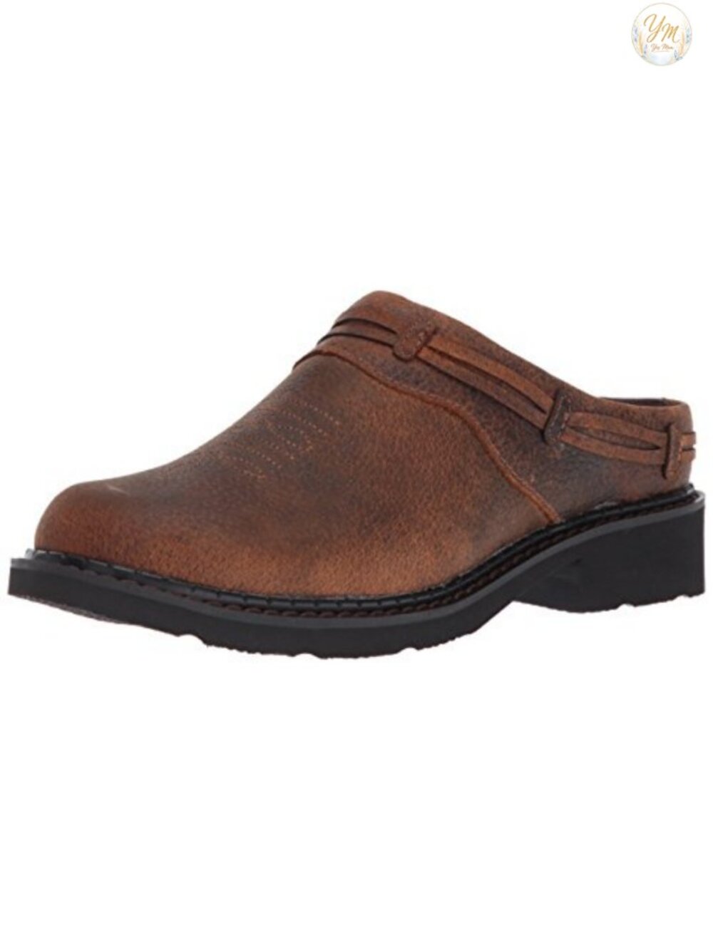 Roper Laces Western Mule Leather Chunky Heel Slip-On